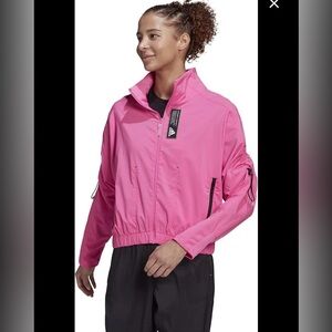 Adidas Primeblue - Hot Pink Nylon Crop Shell Jacket - S